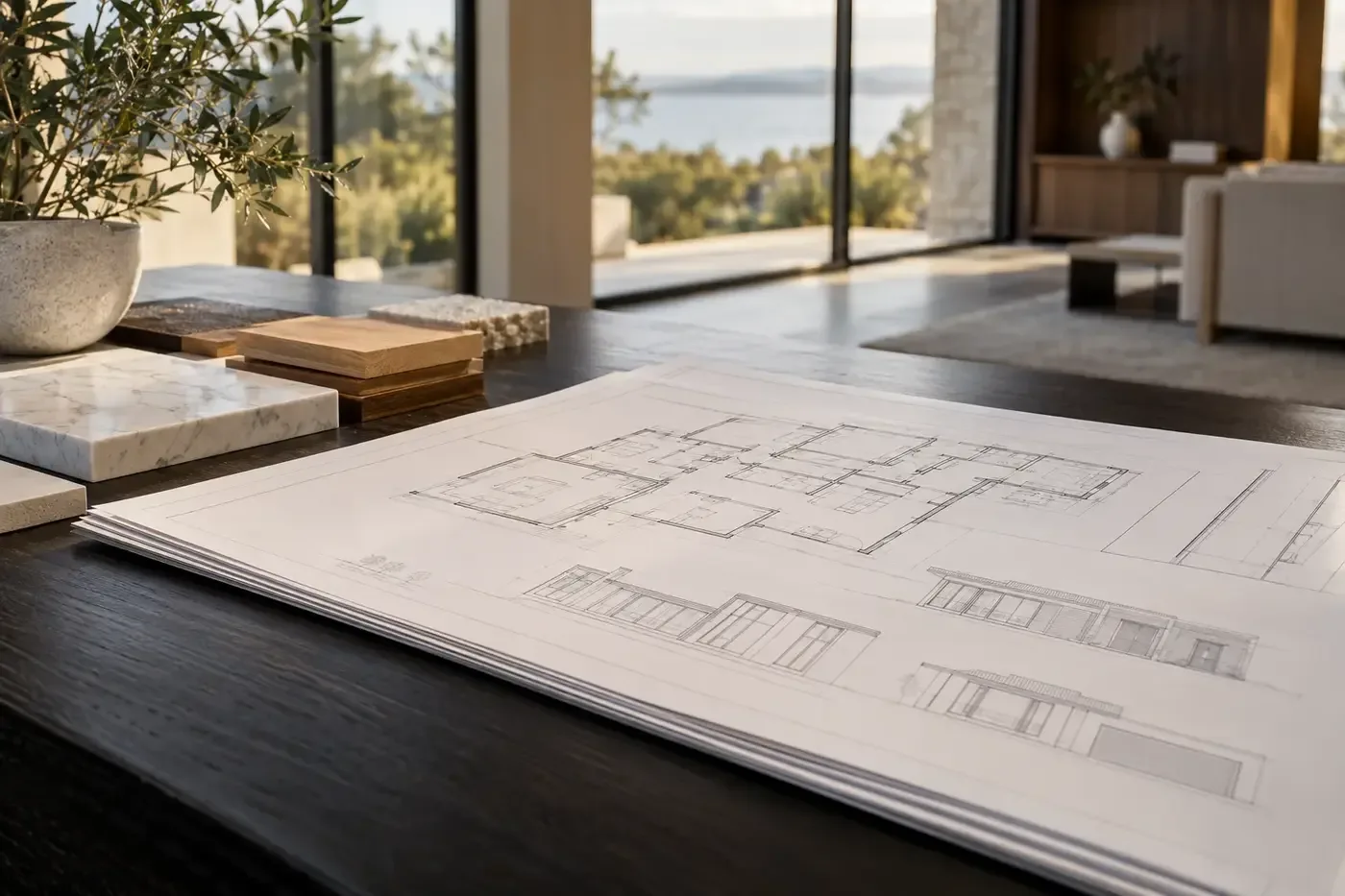 Illustrative coordinated architectural plan set for a new Charlotte custom home