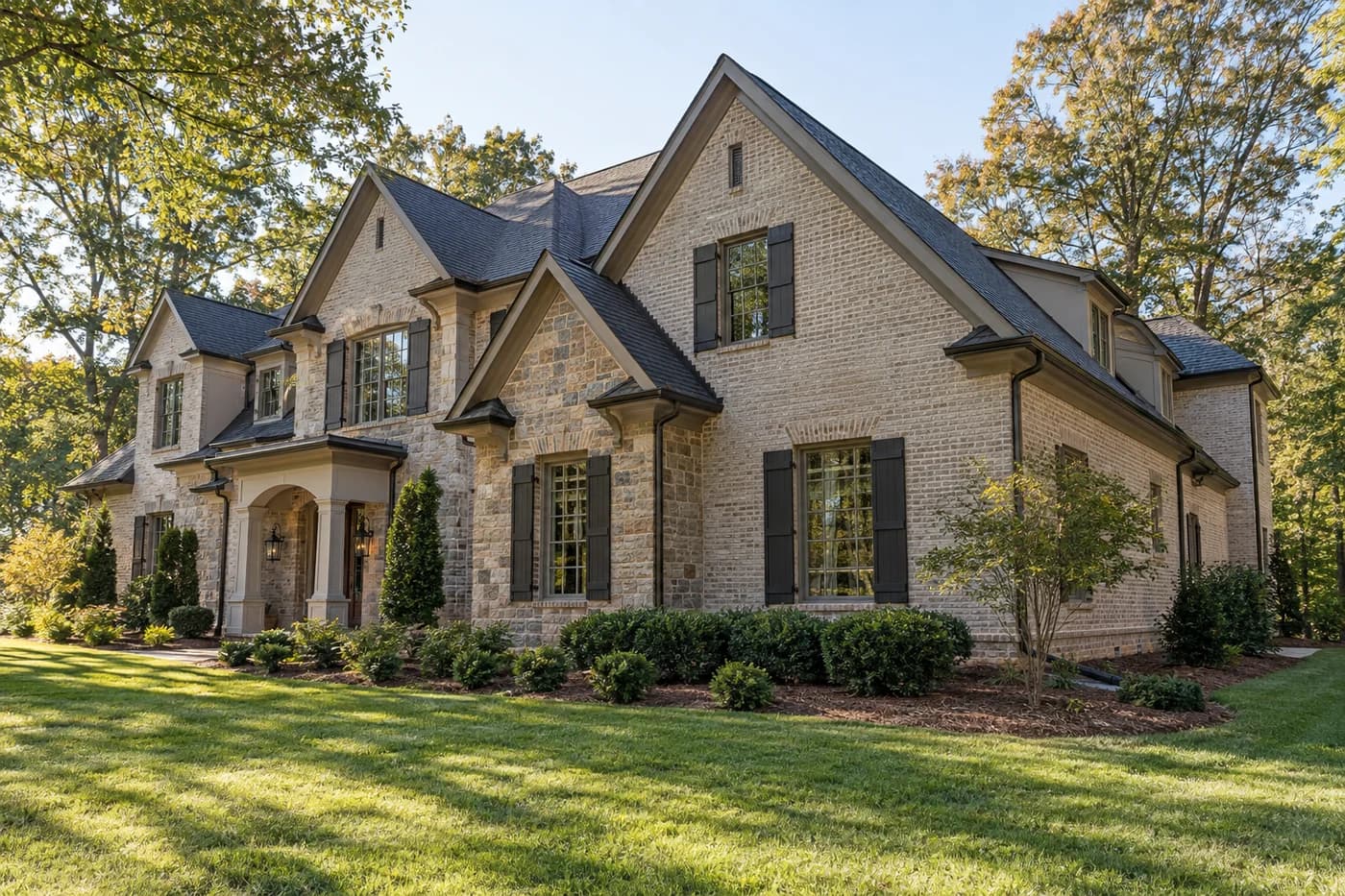 Illustrative luxury Charlotte-area custom home with a clean, accessible foundation perimeter and coordinated drainage