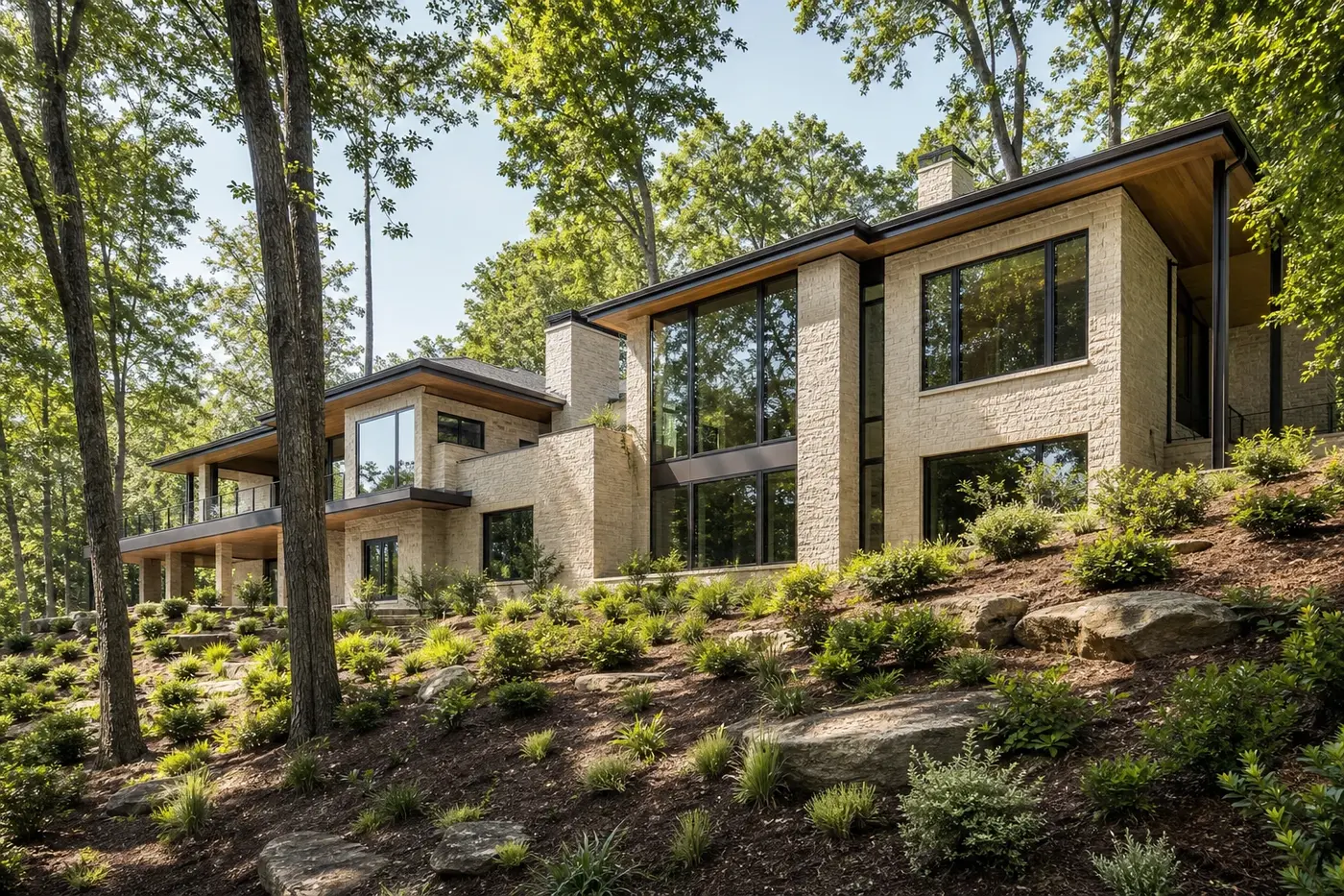 Luxury Charlotte custom home carefully integrated into a gently sloping wooded lot