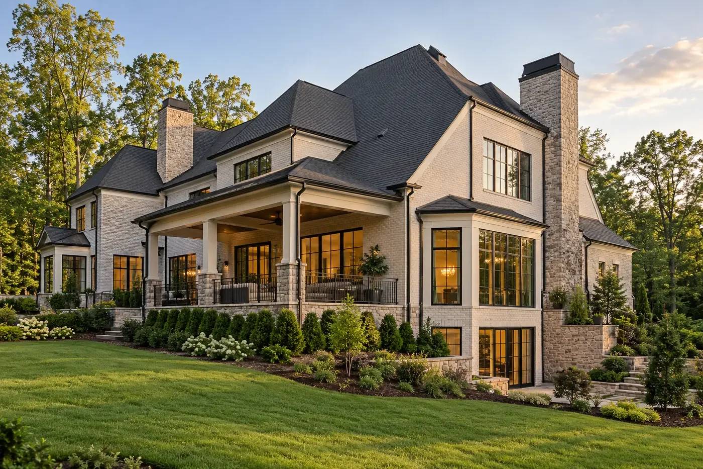 AI-generated representative luxury custom home used to illustrate progress-payment review, not a Max Built project